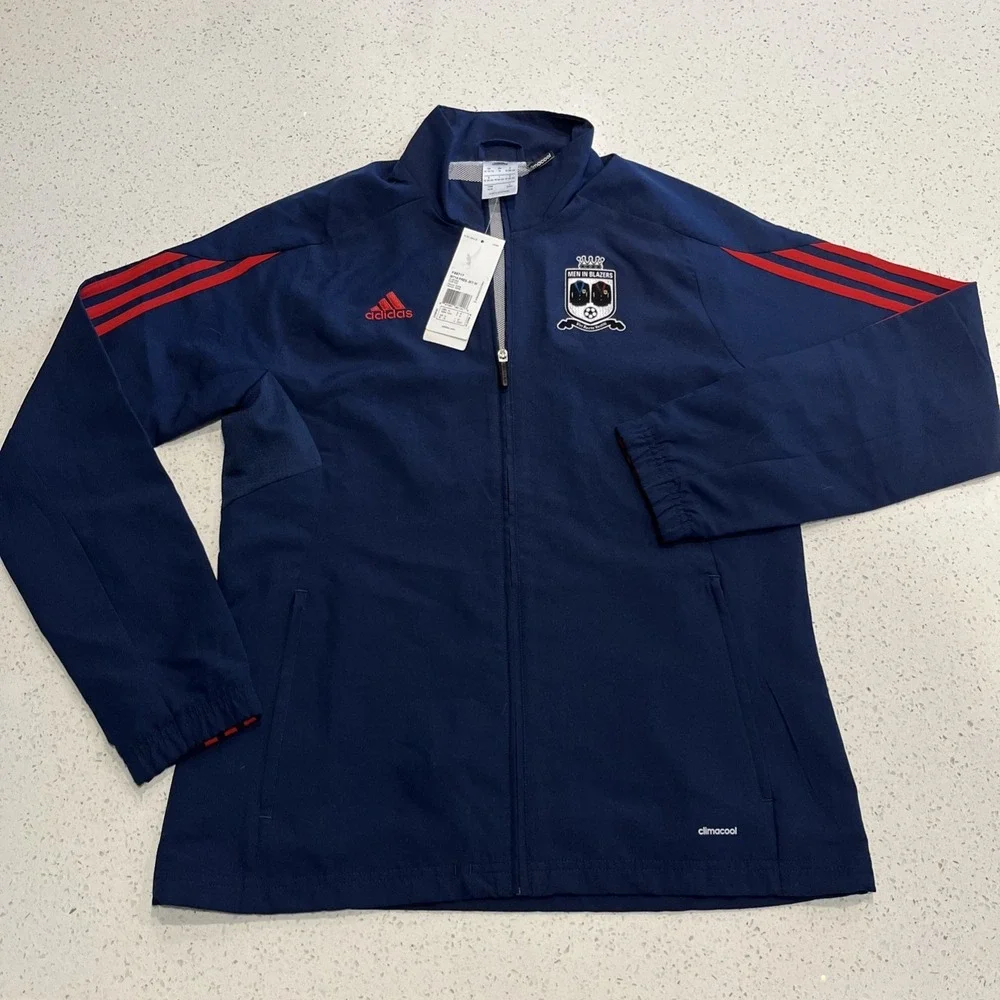 Adidas Men In Blazers Training Press Jacket Size‎ M Blue Red Stripes NWT